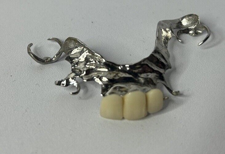 Creepy Antique Partial Dentures Teeth Silver Medical Oddity Bridge Dentist