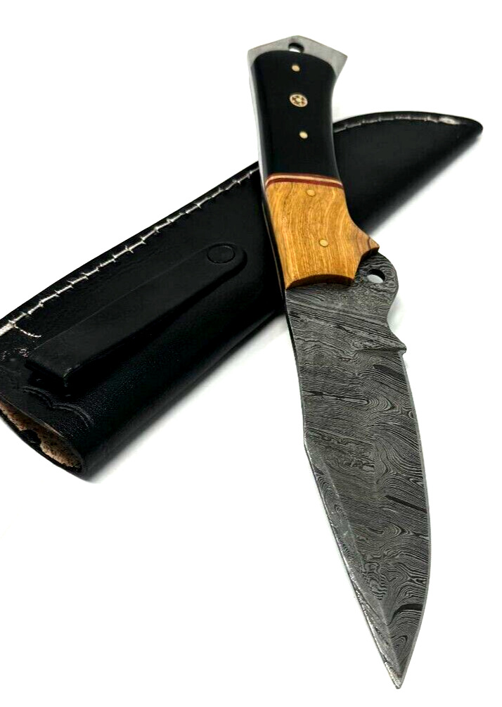 Hand Forged Damascus Steel Knife Unique Stylish & Beautiful with Pouch Brown
