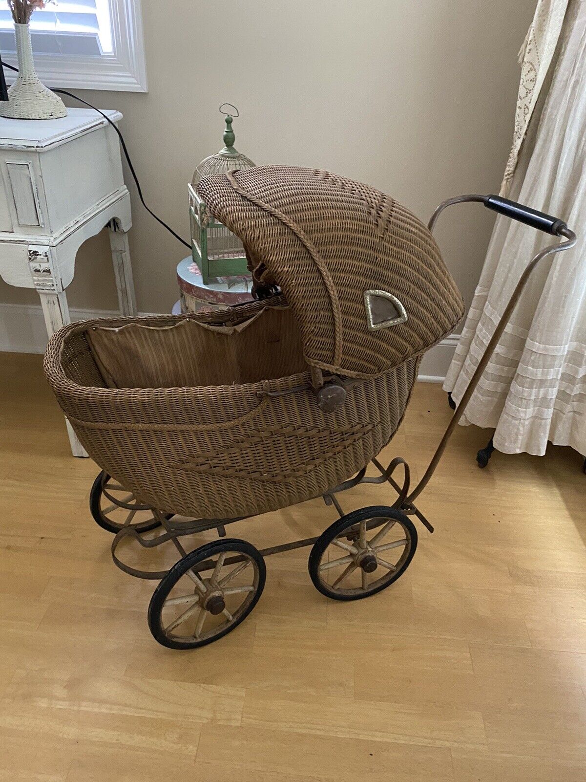 Vintage WICKER STROLLER Pram Antique Carriage Baby Doll Buggy