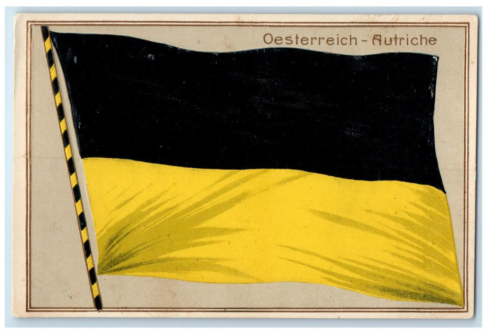 c1940's Black and Yellow Flag Austria Embossed Unposted Antique Postcard