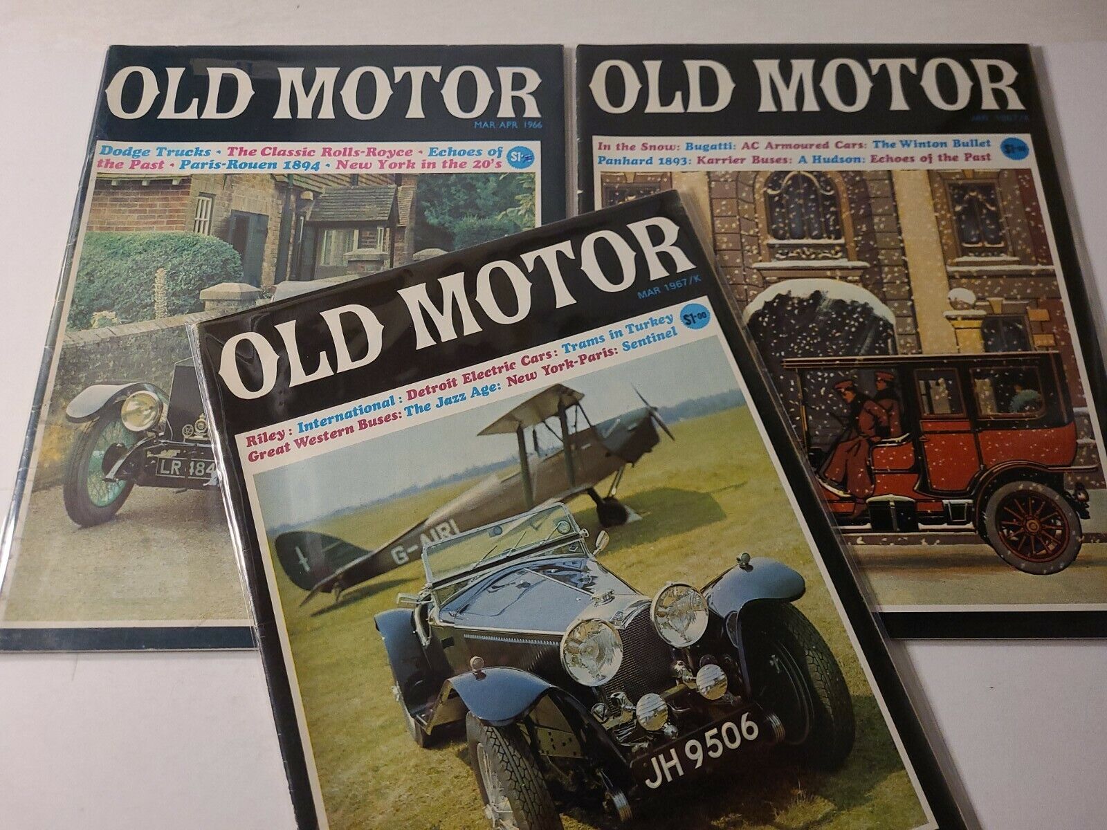 Lot of 3 1966 OLD MOTOR Magazines - Dodge Trucks, Bugatti, Winton, Electric Cars