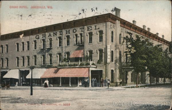1909 Janesville,WI Grand Hotel Kropp Rock County Wisconsin Antique Postcard