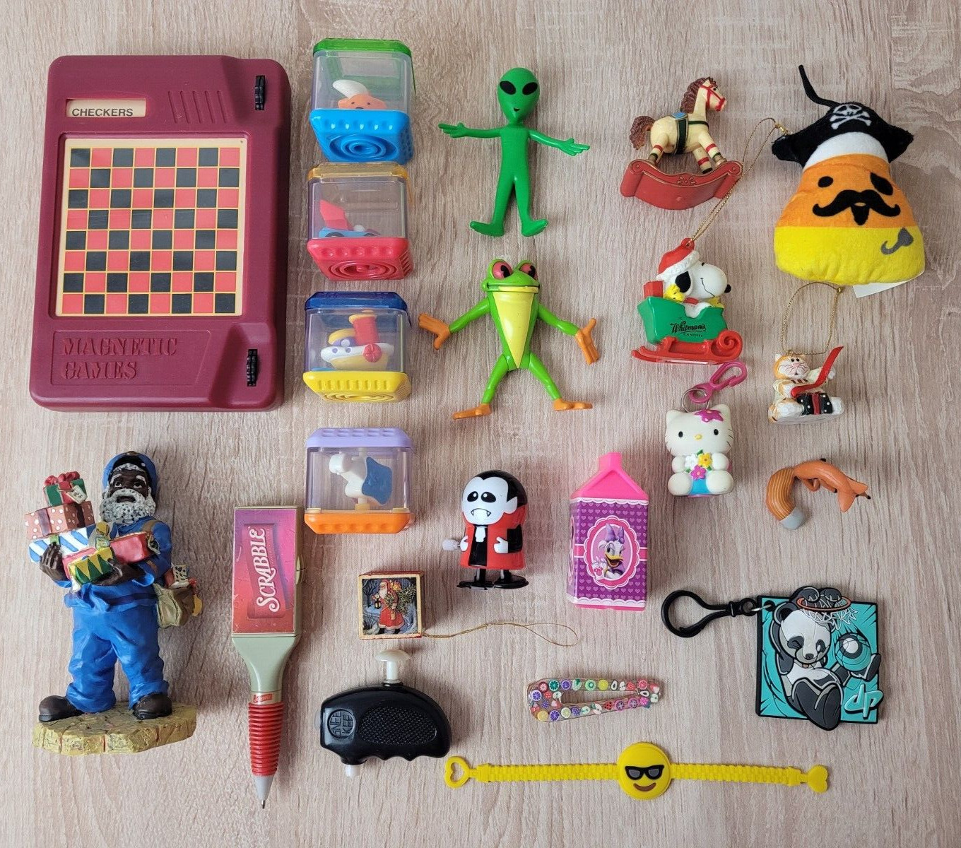 Junk Drawer Lot Vintage & Now Toys Collectibles Snoopy Hello Kitty Fisher Price