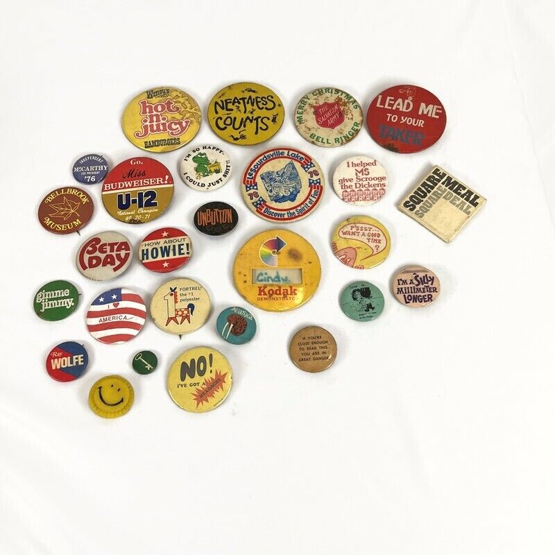 Vintage 70s 80s 90s Button  Pins Lot of 26 Pop culture Fast food