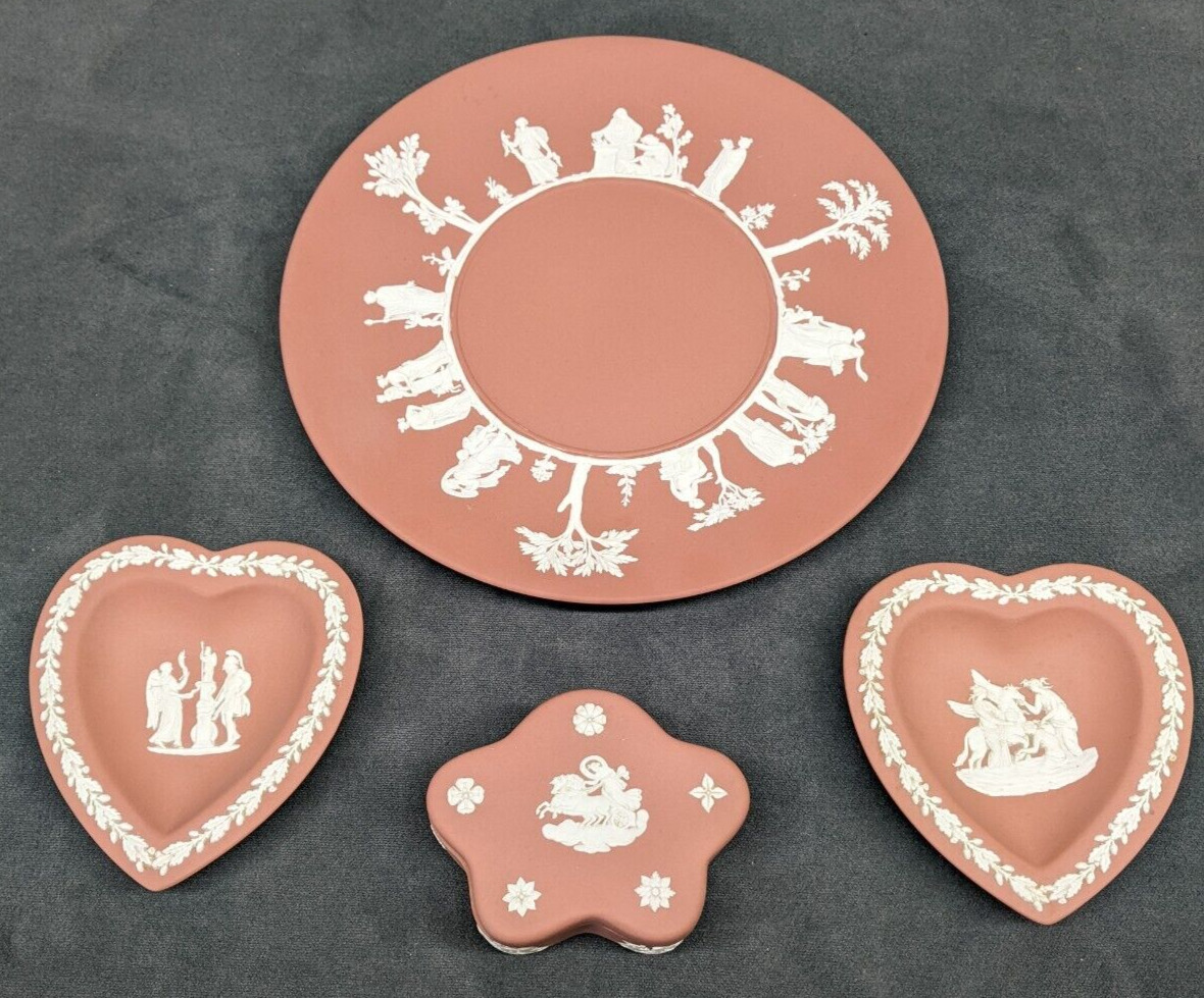 4 Piece Wedgwood Terra Cotta Set: Plate, Trinket Box, Pair of Small Heart Plates