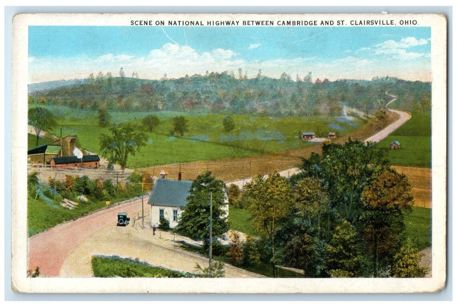 c1920 Scene National Highway Cambridge St. Clairsville Ohio OH Vintage Postcard