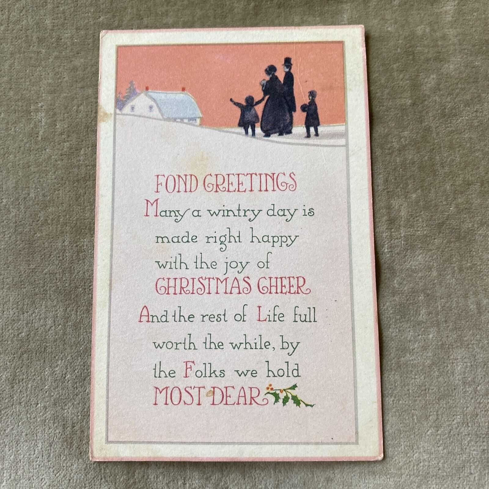Christmas Poem Greetings Holiday ANTIQUE POSTCARD Red 2-cent Washington Stamp