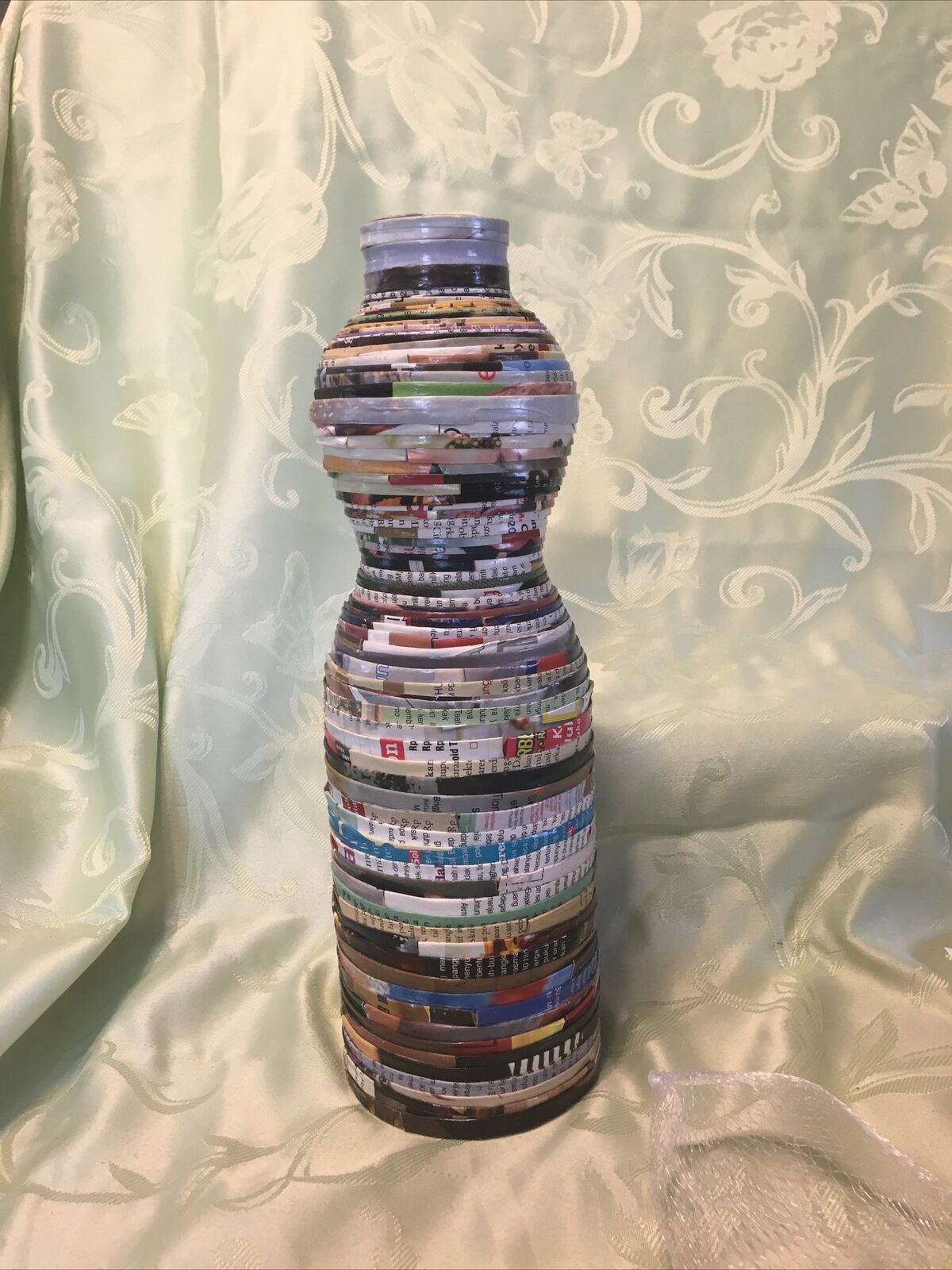 Hand Crafted Recycled Magazine Newspaper Vase 12.25 Inches