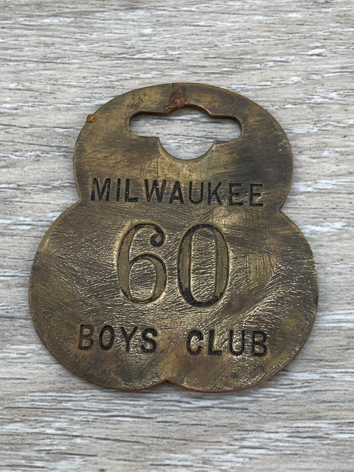 Post WW1 Milwaukee Boys Club Brass Key ID Tag Fob Keychain Locker Badge WW2 era
