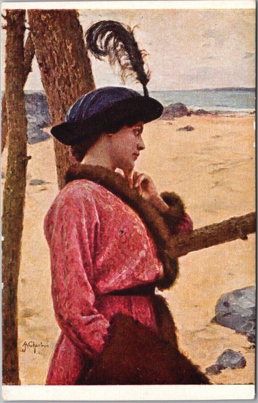 1910s Artist-Signed A. CHANTRON Pretty Lady Postcard \