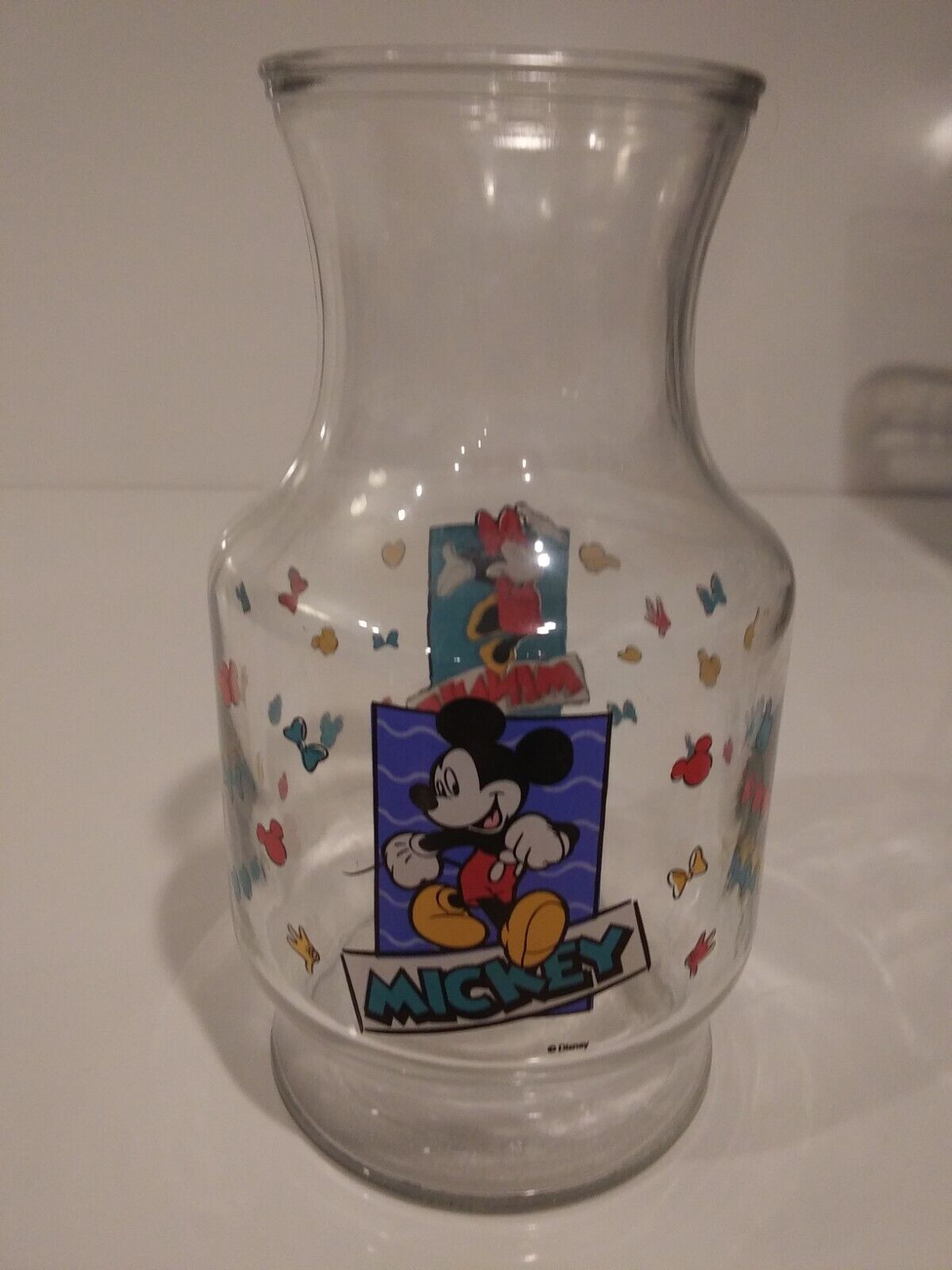 Vintage Disney Anchor Hocking Mickey Mouse Minnie Mouse Juice Carafe NO LID