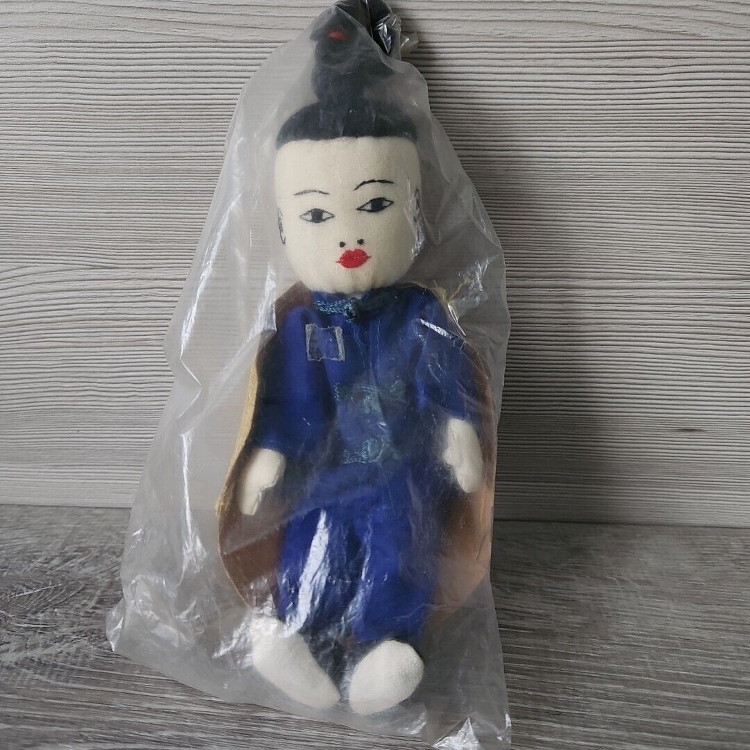 Vintage 1960’s Asian Chinese Ada Lum Cloth Doll - Man Farmer Hat Unopened 8\
