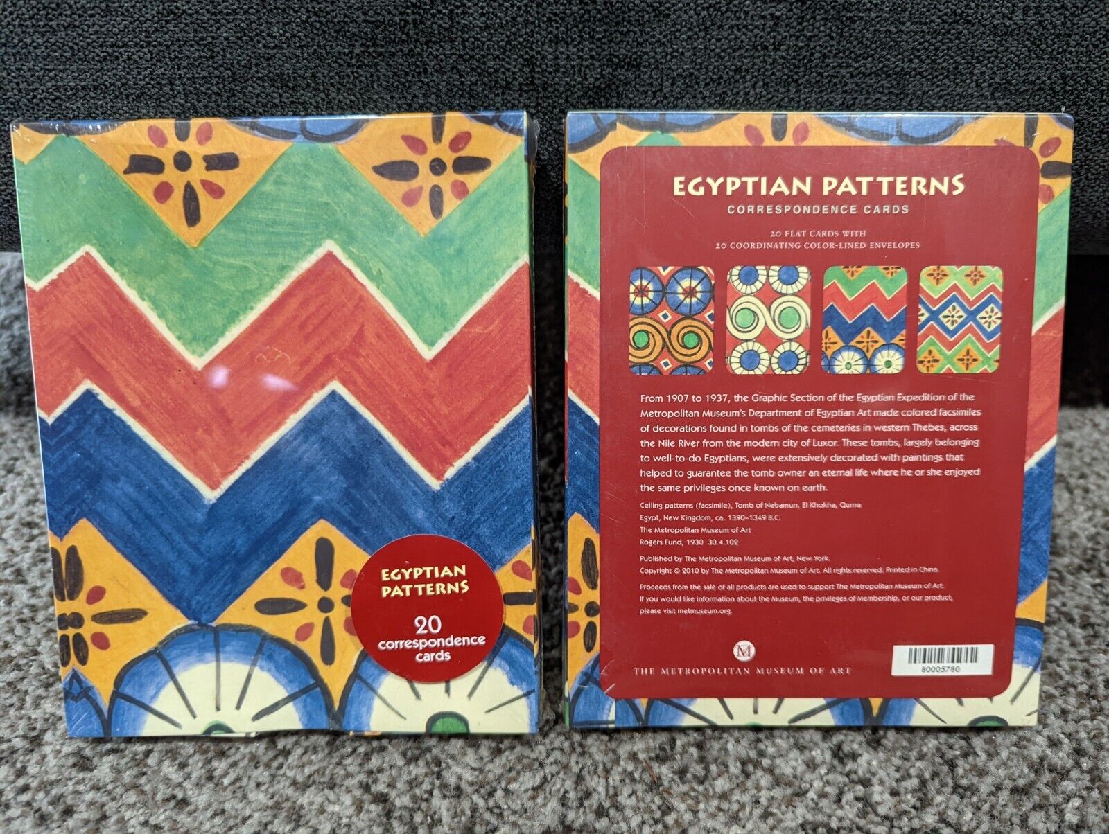 Two boxes, Egyptian Notecard Set, 40 cards total, 4 different patterns