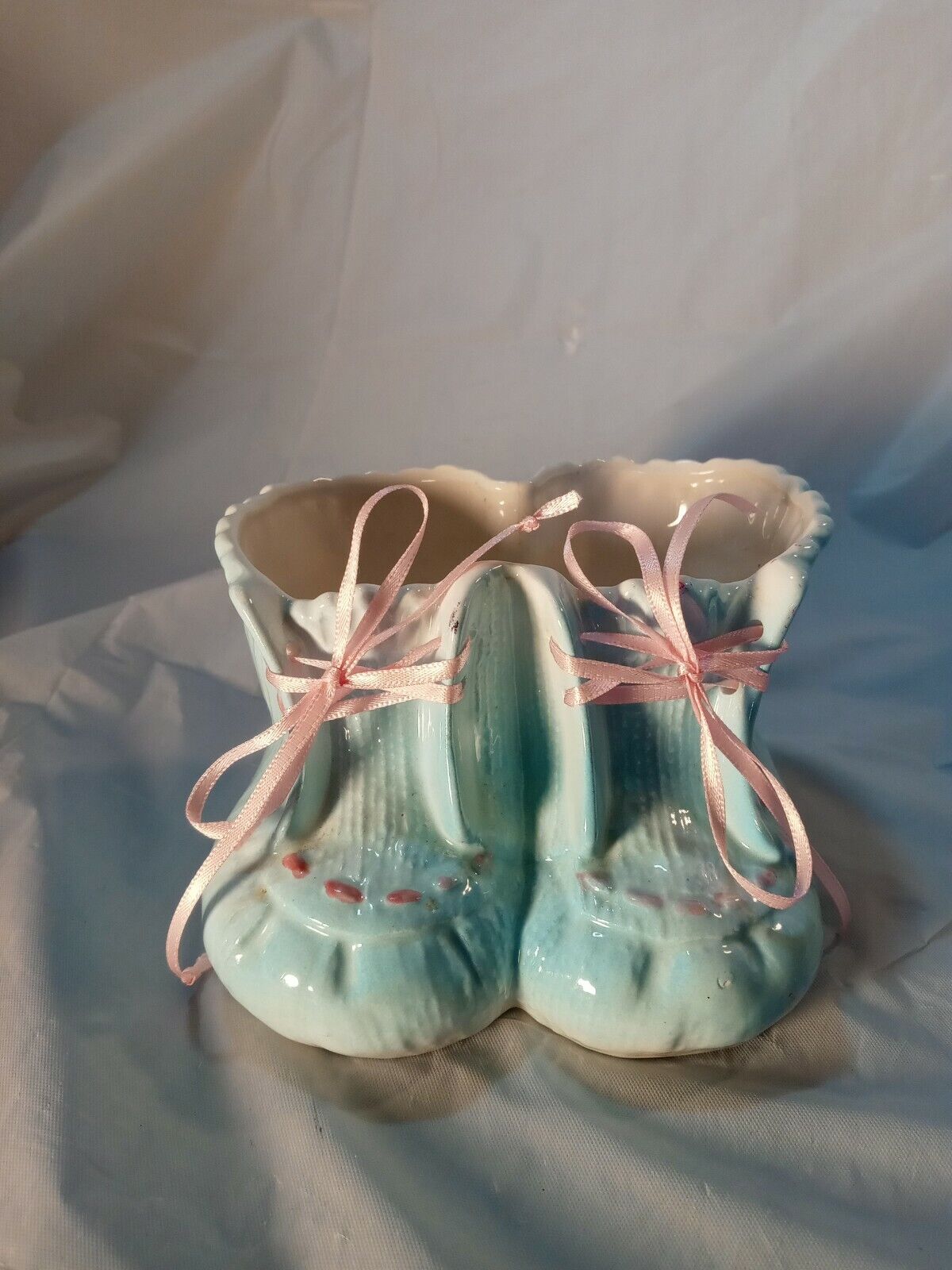 Vintage INARCO Japan Baby Blue Booties Ribbon Laces Planter