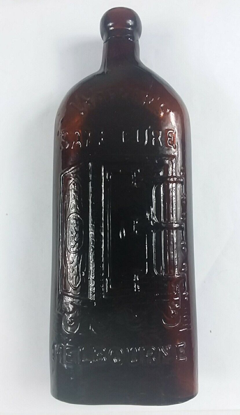 Warner\'s Safe Cure Melbourne Bottle Amber Embossed 1890\'s Antique Bottle Exellen