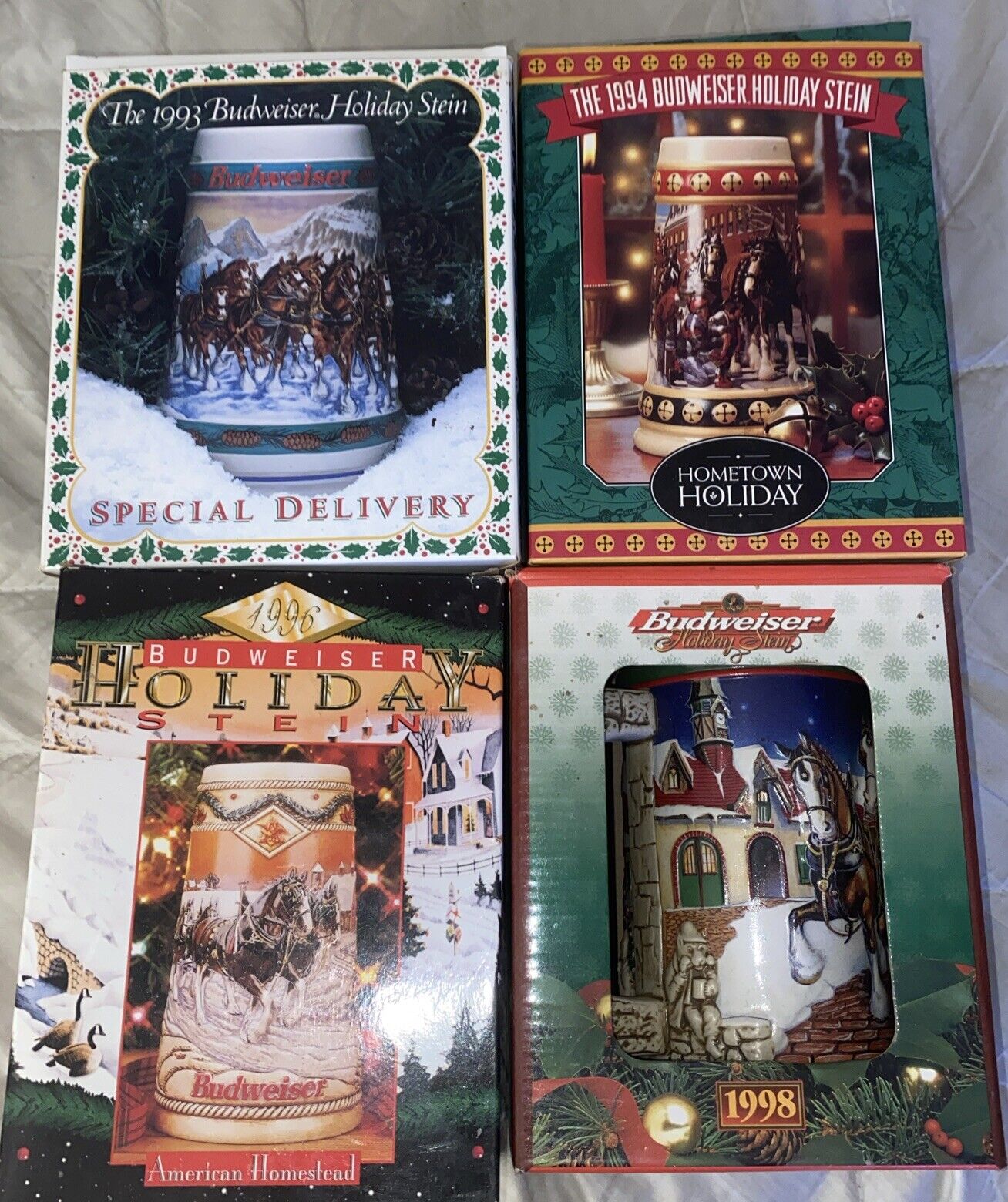 Vintage 1993 Budweiser Holiday Stein Special Delivery 1994 1996 & 1998 All New 4