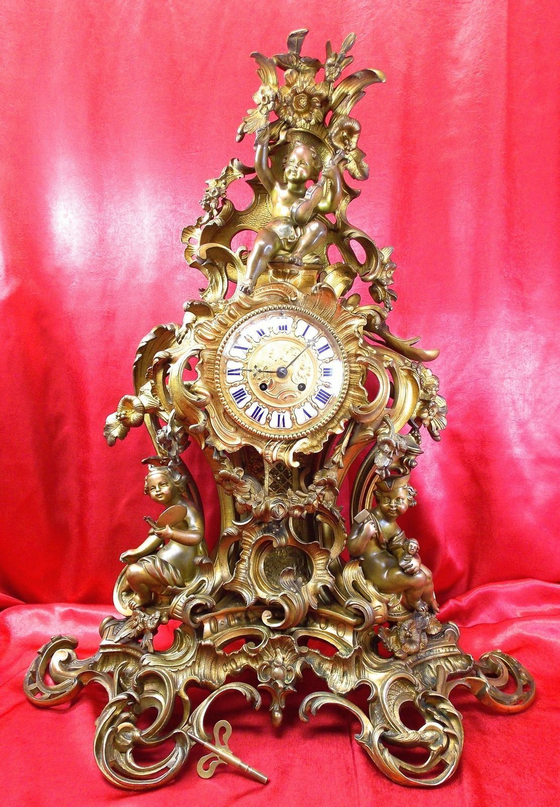 Antique French Mantel Clock Gilt Bronze Circa 1870\'s With Putti Figurines