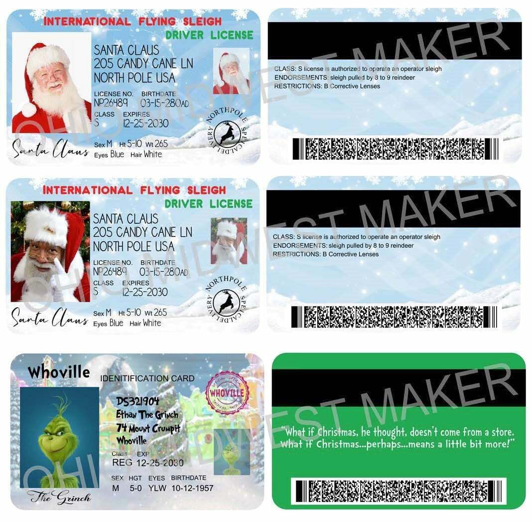 Santa Claus Driver License Grinch ID Card Novelty Christmas Gift