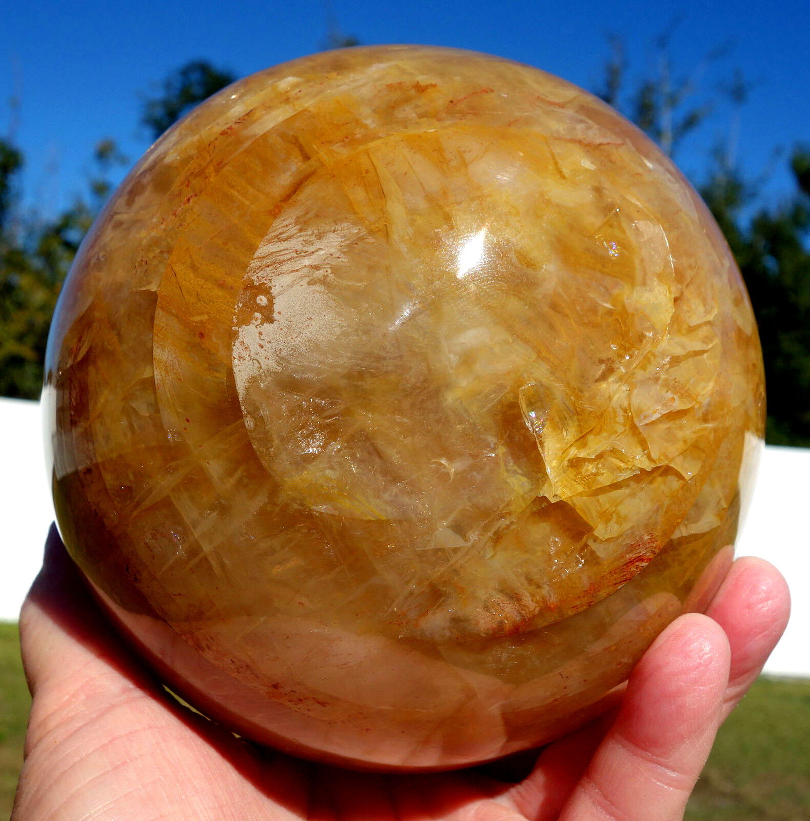 Spectacular Golden Healer LEMURIAN QUARTZ Crystal Sphere Ball For Sale
