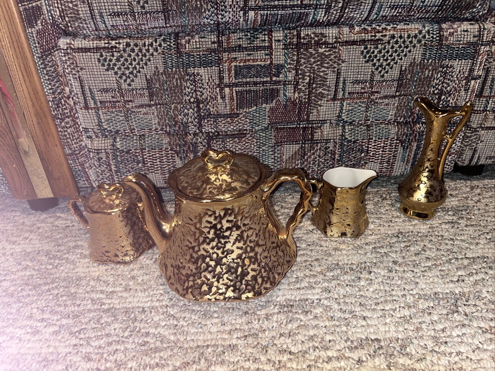 1960's 22kt Gold Teapot & Covered Sugar Bowl & Creamer by Dixon Art Studio/ Vase
