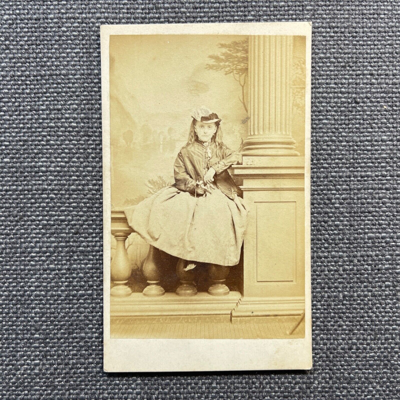CDV Photo Antique Portrait Girl in Hoop Skirt Dress Hat Overcoat New Jersey