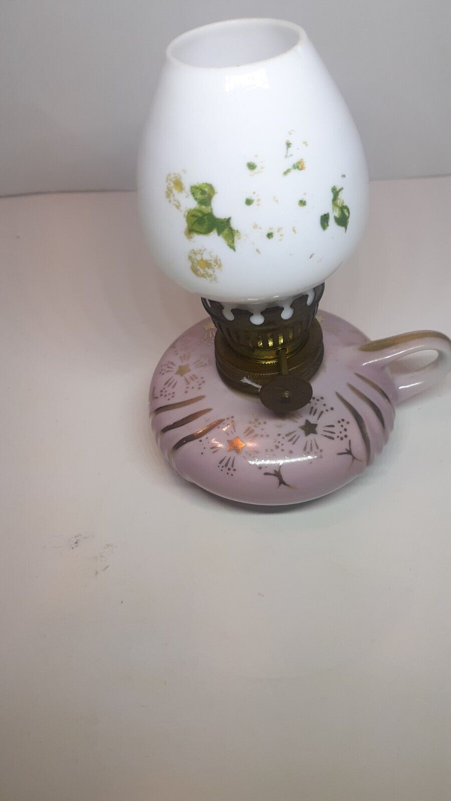 Vintage  Miniature Oil Lamp Pink And Gold Hand-painted Germany 60's