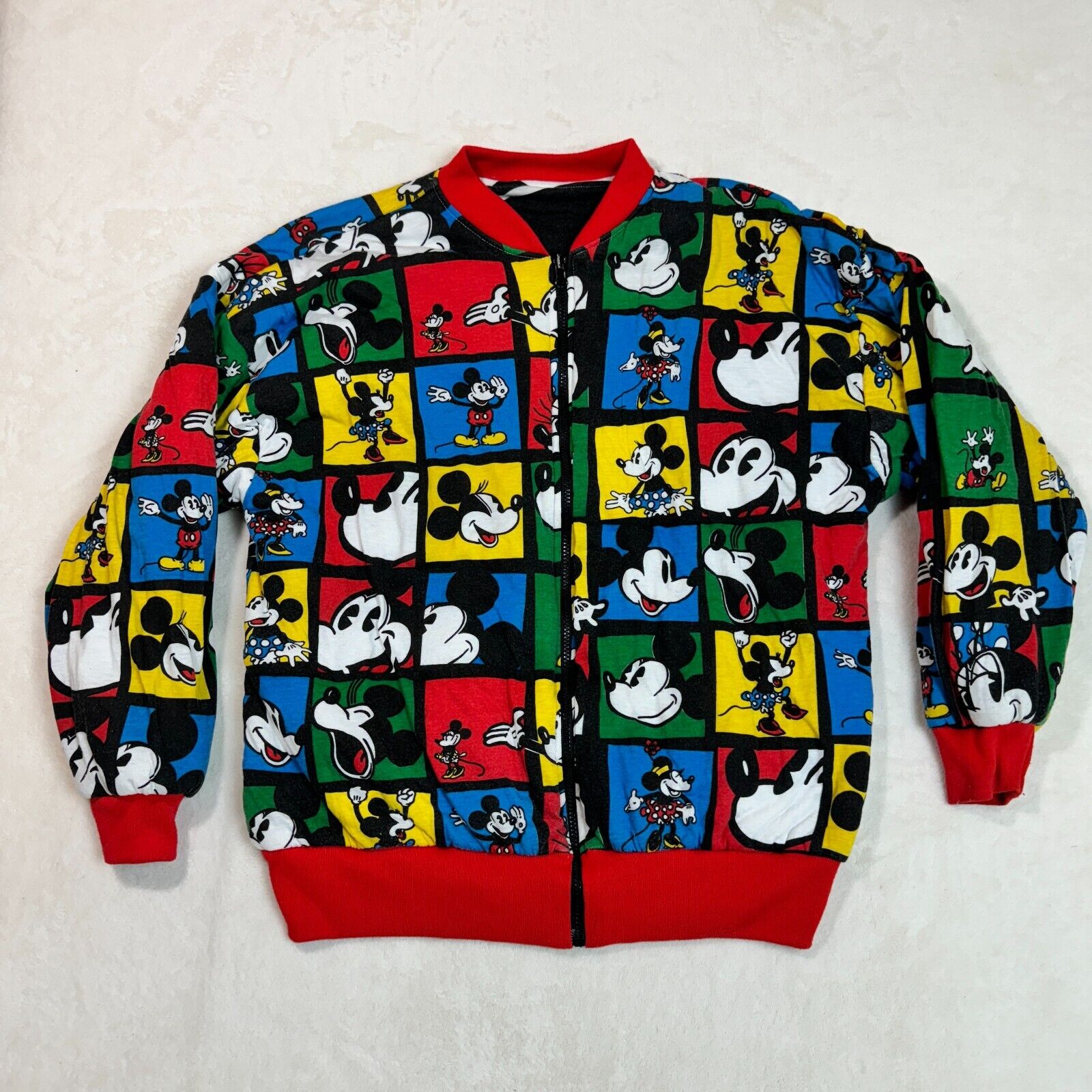 Vintage 80's Disney Mickey Mouse Unisex M 22X26 Reversible Cotton Bomber Jacket