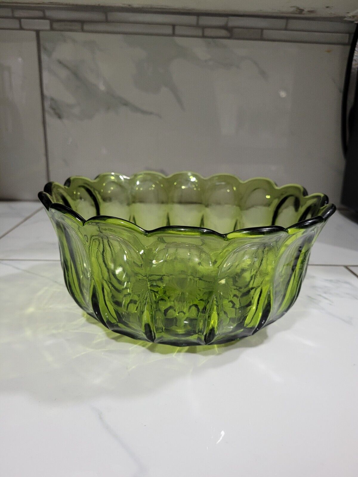 Vintage Glass Serving Bowl Green 1970s Era