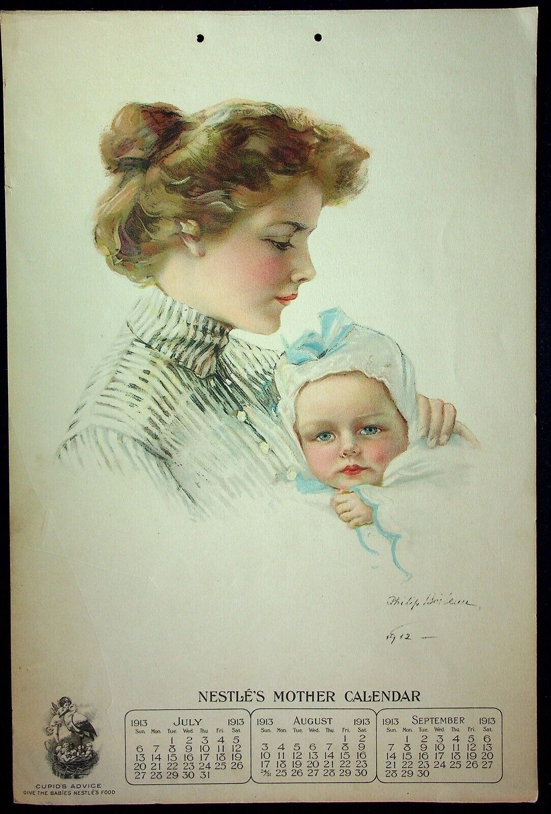 Philip Boileau Illustrated Calendar Page 1913 Nestle\'s Food Mother & Baby