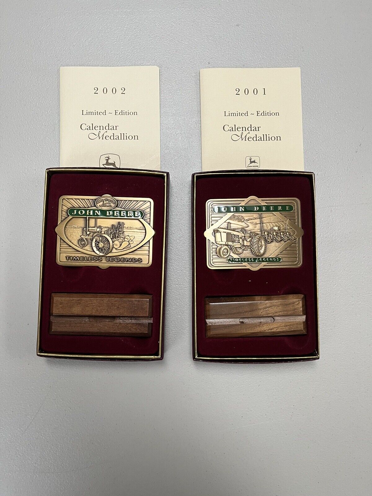 Set Of 2 New 2001 And 2002 John Deere Calendar Medallions(timeless Legends Ser)