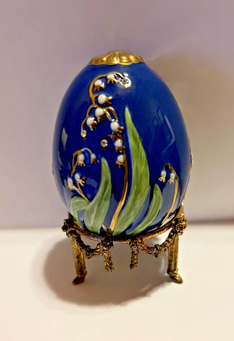 FRANKLIN MINT Faberge Imperial Jeweled Egg Czarina's Bouquet Blue Lily of Valley