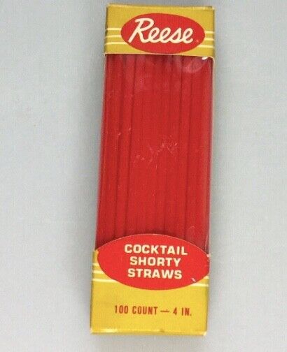Vintage Reese Cocktail RED Shorty Straws Never Used in Box-100 count 4 inches
