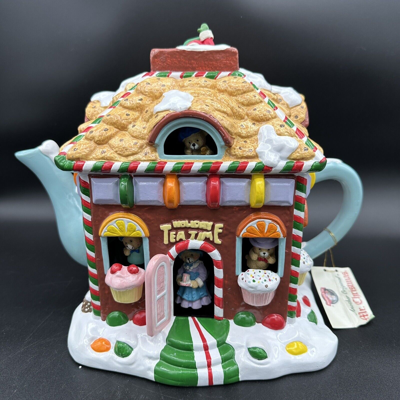 MR CHRISTMAS Holiday Tea Time 1998 Vintage Gingerbread House Teapot Animated