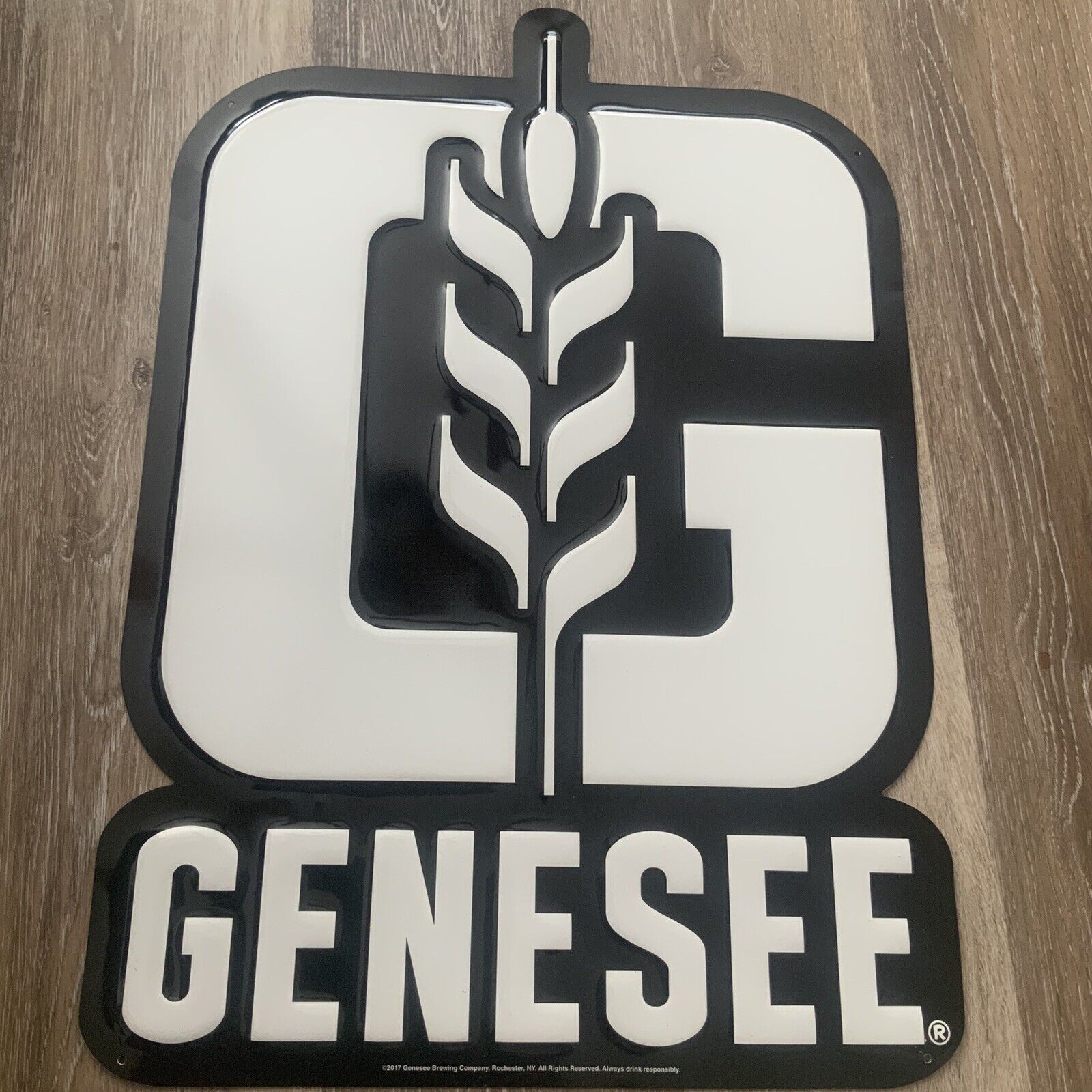 Genesee Beer Sign Tin Metal Bar Rare Black White Advertisement