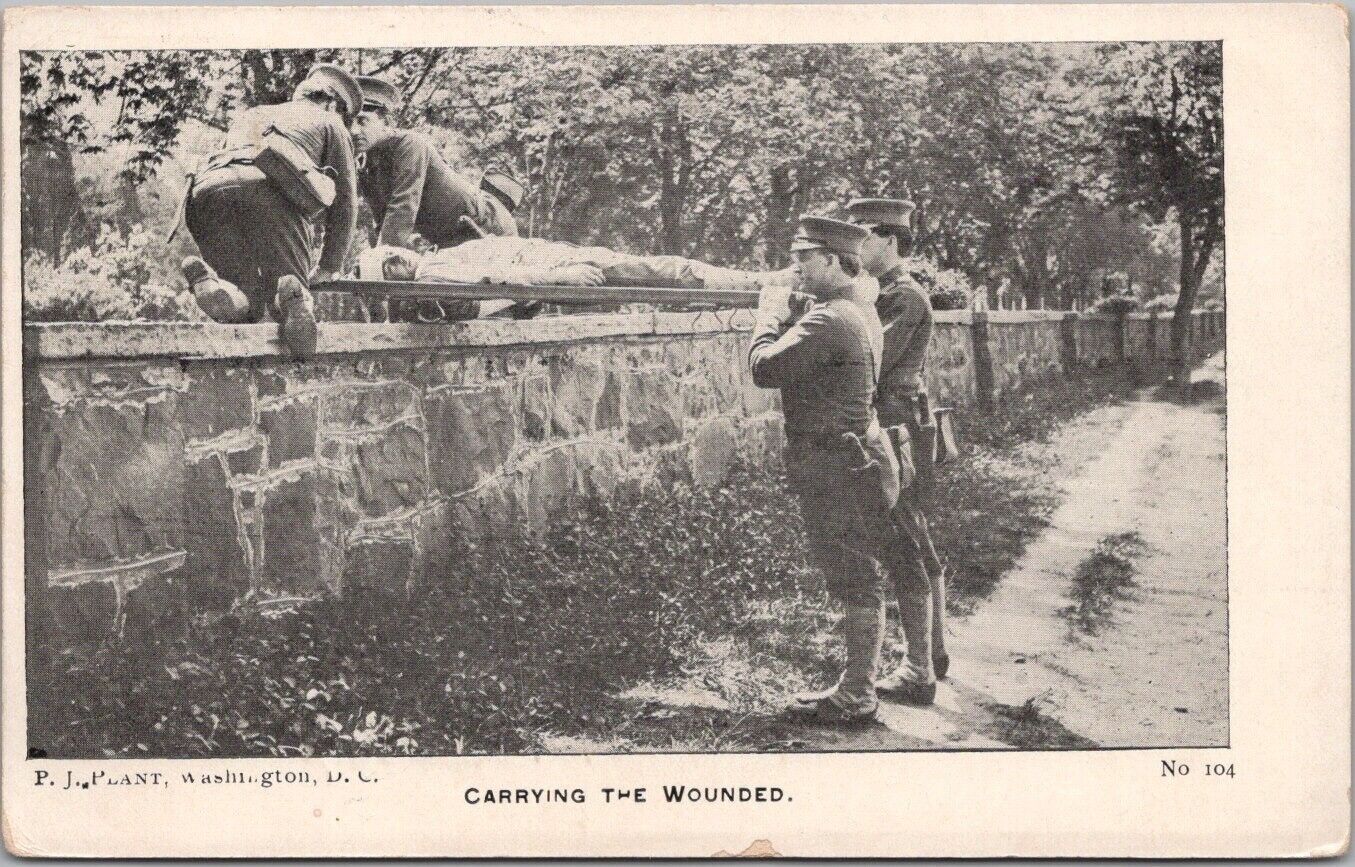 Vintage WWI U.S. Military Postcard CARRYING THE WOUNDED 1918 Perkasie PA Cancel
