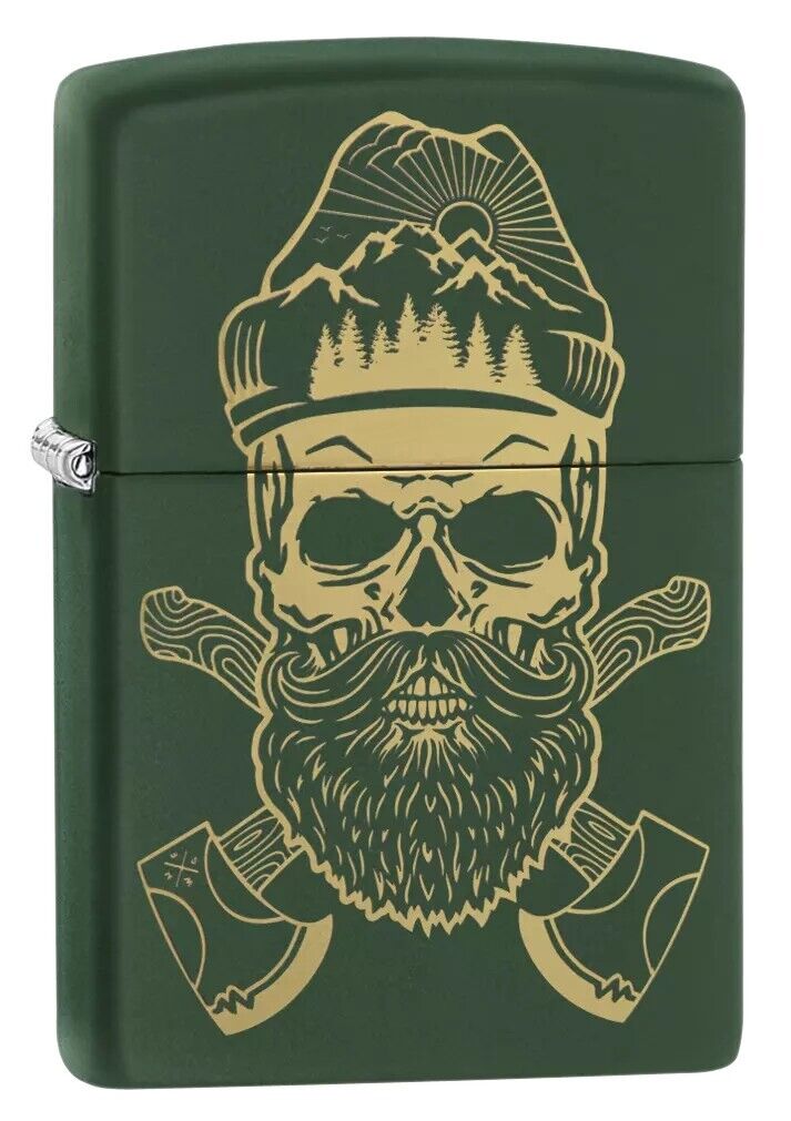 Zippo Outdoor Skull Design Green Matte Windproof Pocket Lighter, 221-081161