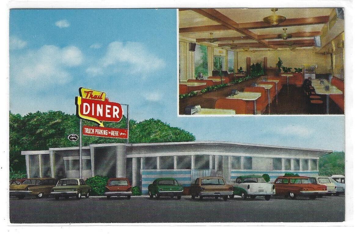 Near Harrisburg Pa Trail Diner Routes 11&15 Postcard Restaurant 1950 Automobiles