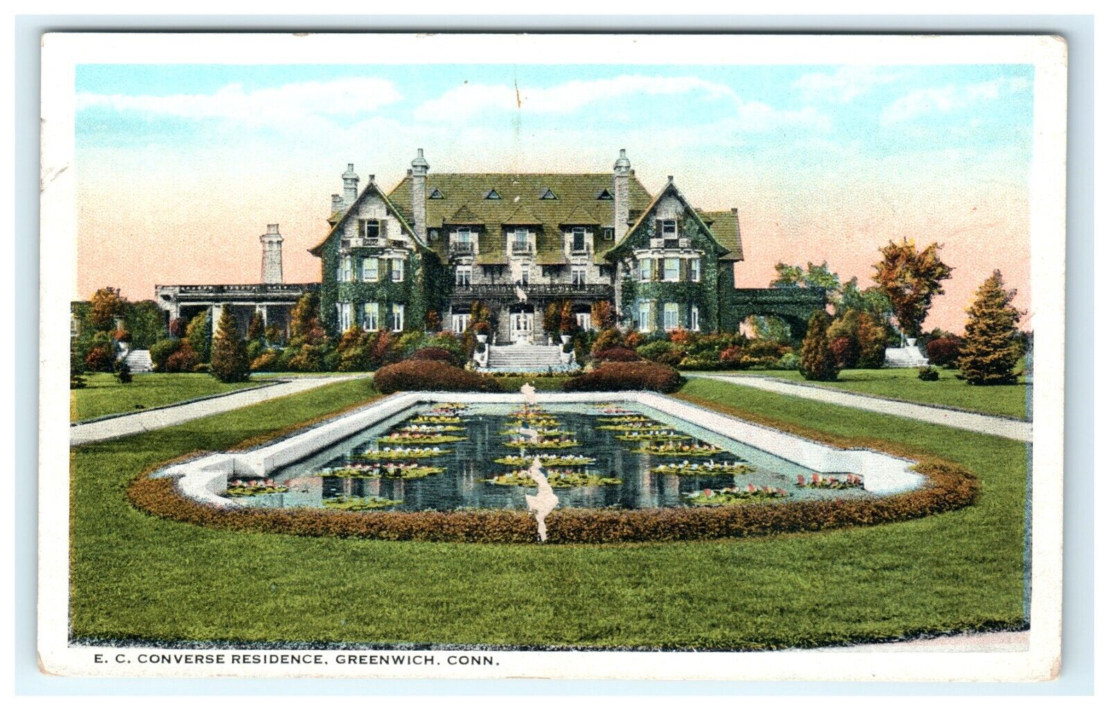 E.C. Converse Residence Greenwich Connecticut Early Postcard - Damaged
