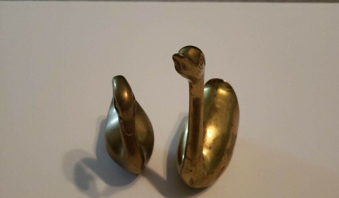 Pair of Vintage Brass Swan Figurines / Mid-Century Birds - Lot of 2