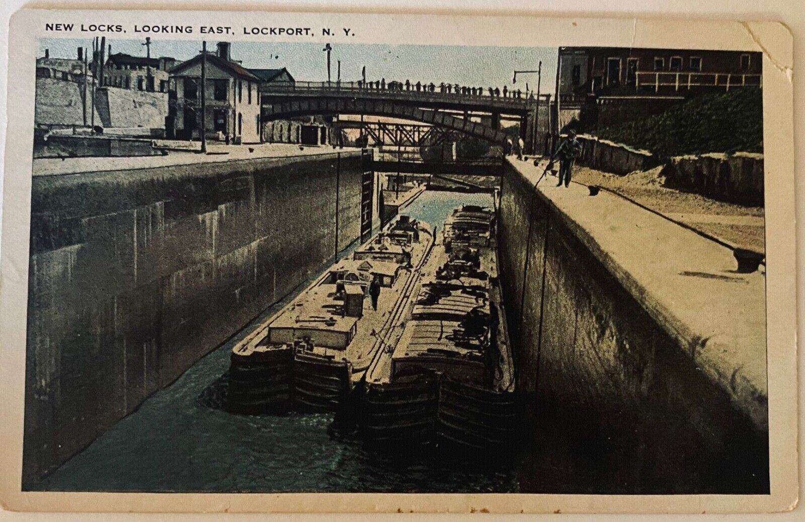 LOCKPORT NY NEW LOCKS LOOKING EAST~ERIE CANAL ANTIQUE POSTCARD
