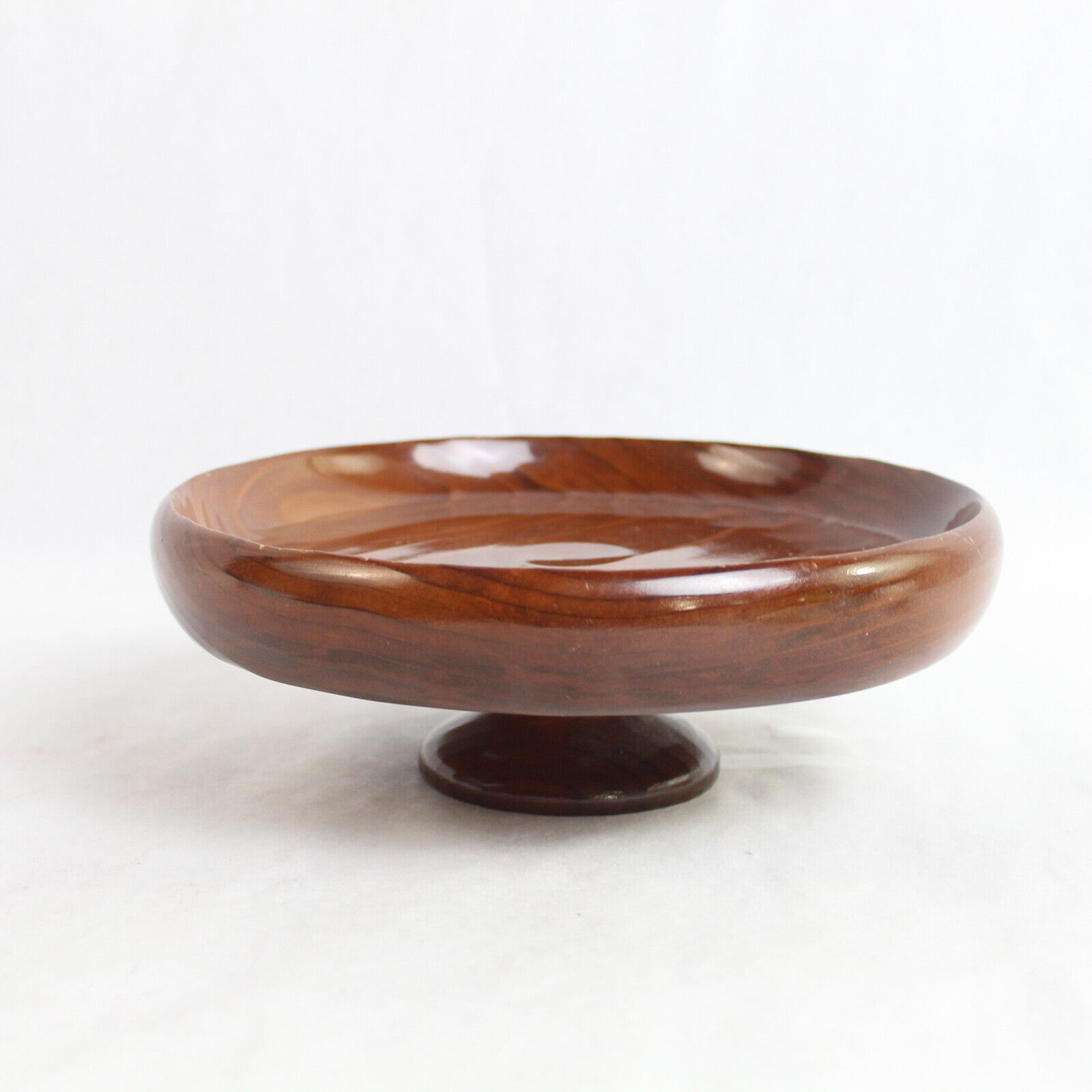 Vintage California Redwood Pedestal Bowl Wood Candy Dish 7 Inch Diameter