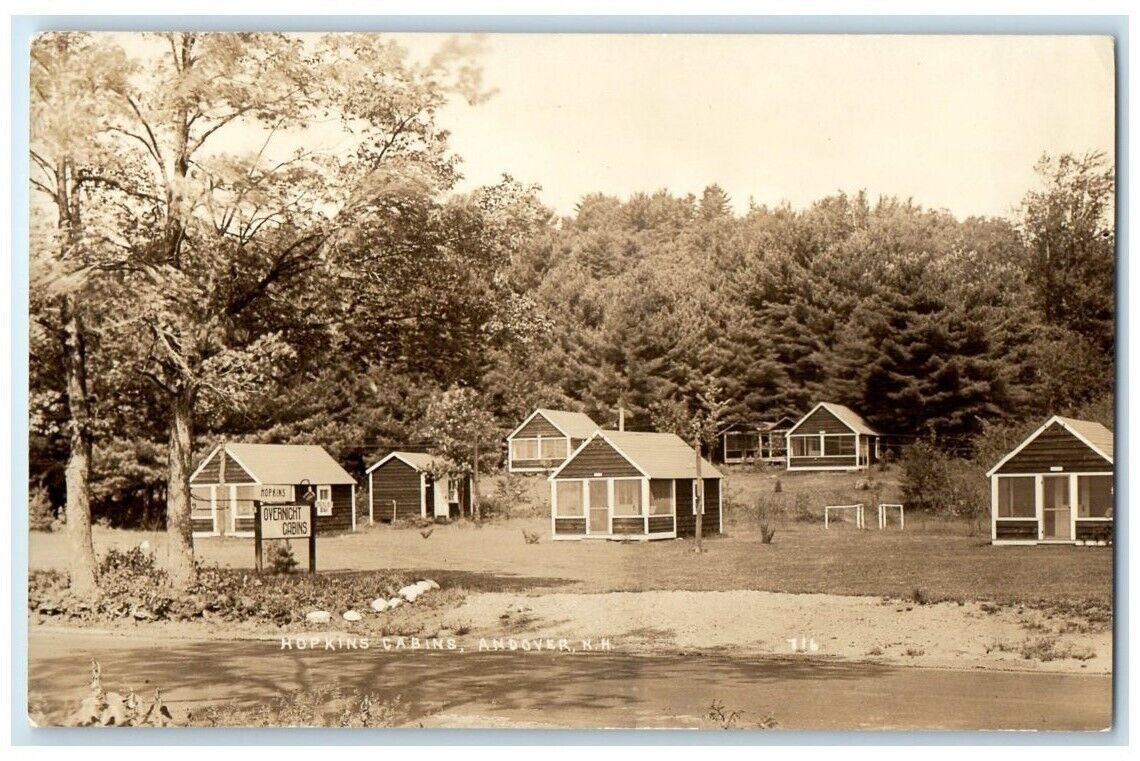 c1930\'s Hopkins Overnight Cabins View Andover NH RPPC Photo Unposted Postcard