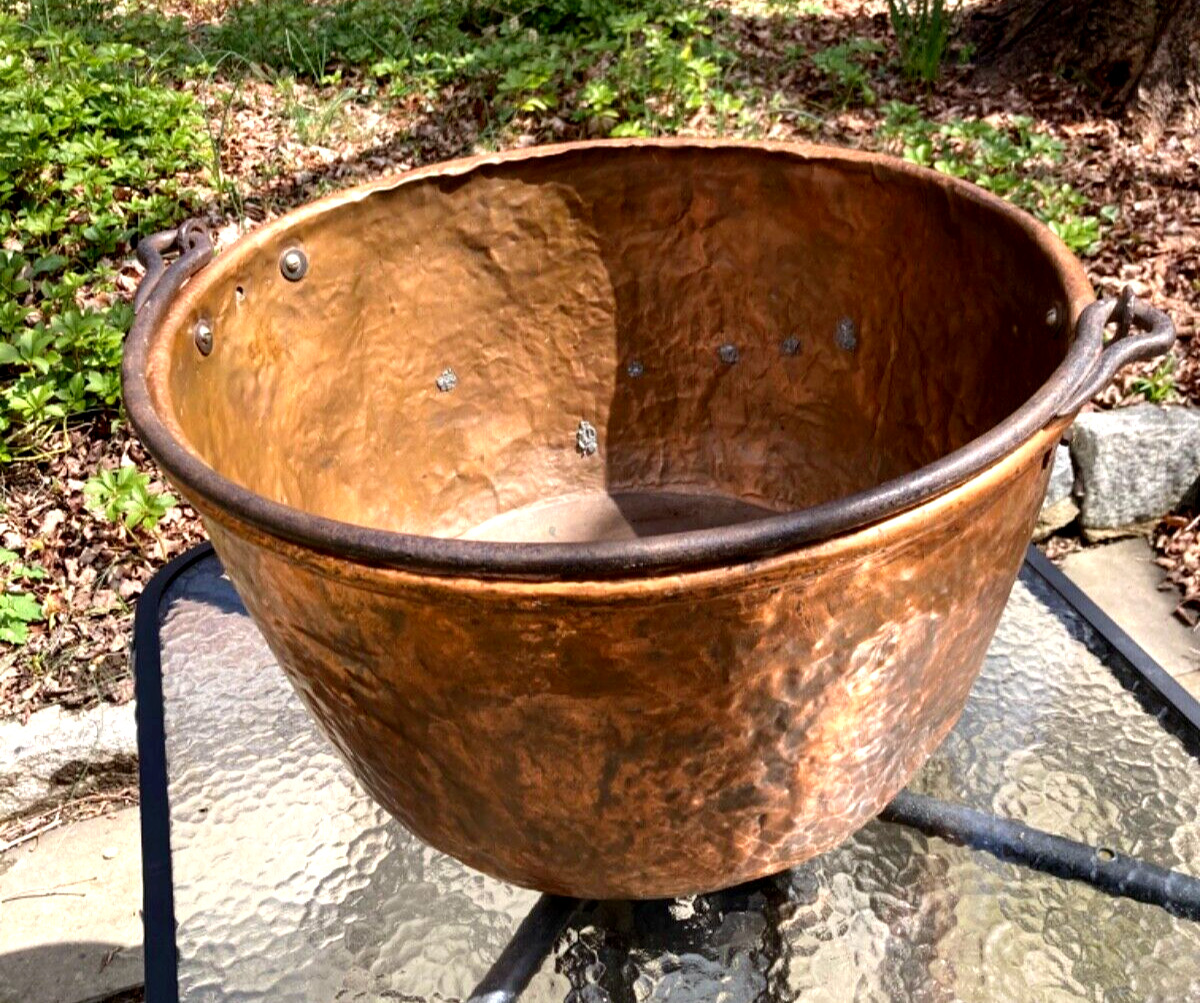 Large Antique Copper Kettle Cauldron