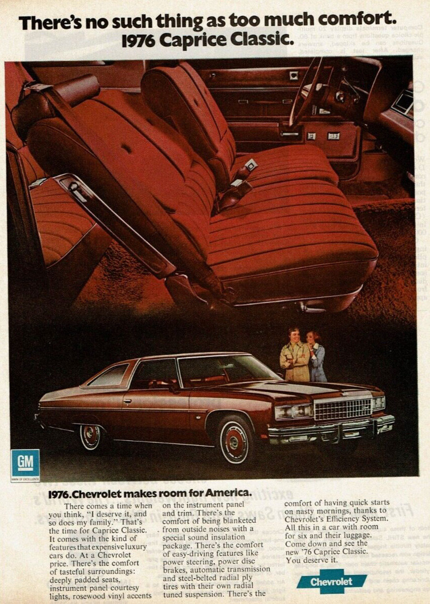 1975 Vintage Print Ad 1976 Chevrolet Chevy Caprice Classic Comfort Red