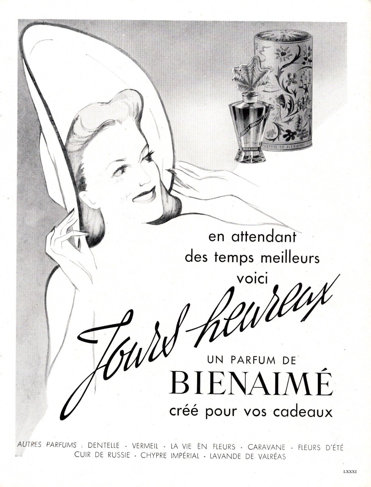Original French Vintage Ad - BIENAIMÉ Perfume Happy Days - 1948