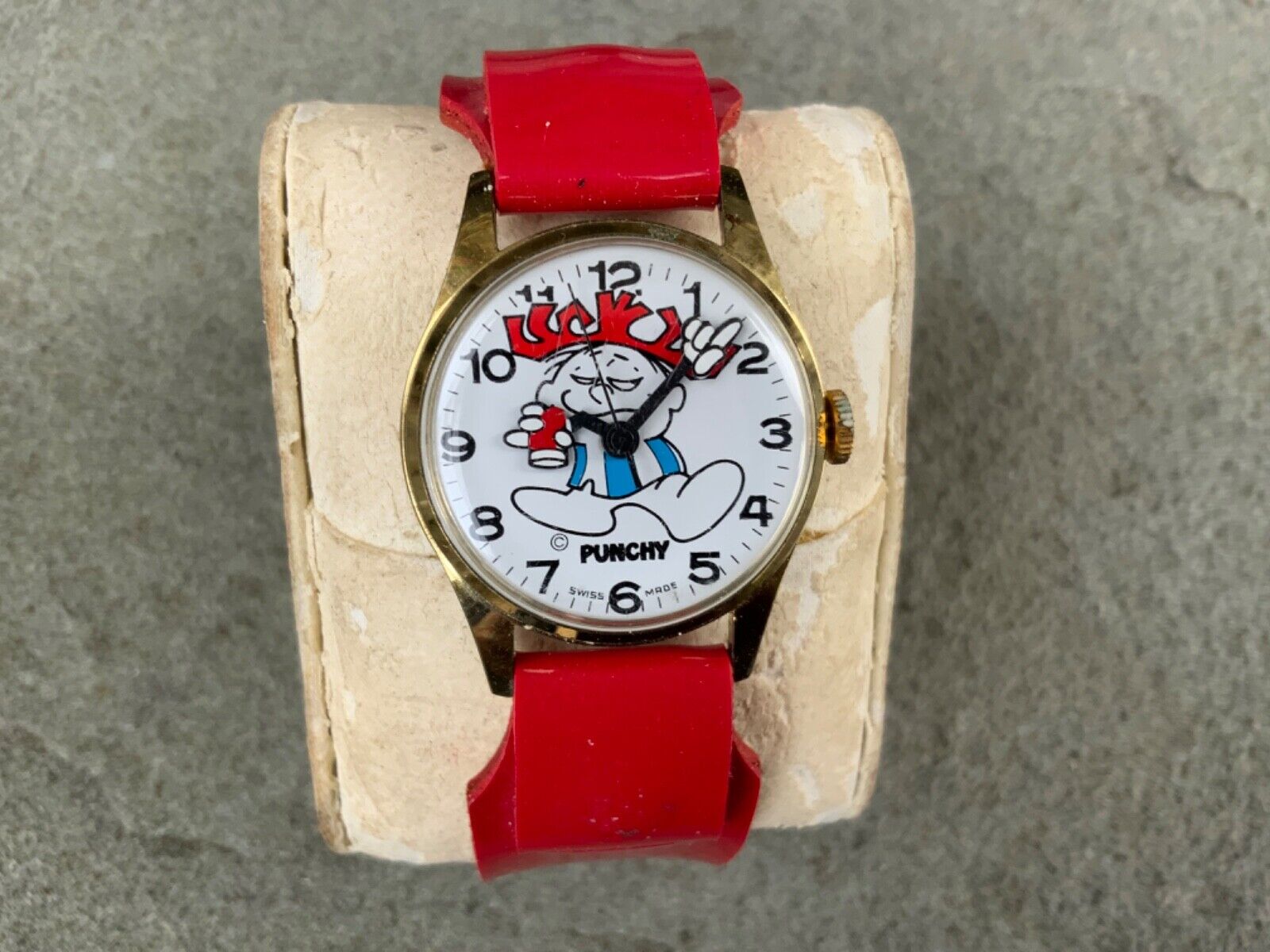 Vintage Swiss Made Hawaiian Punch Punchy WATCH w/original band 1960s Needs works