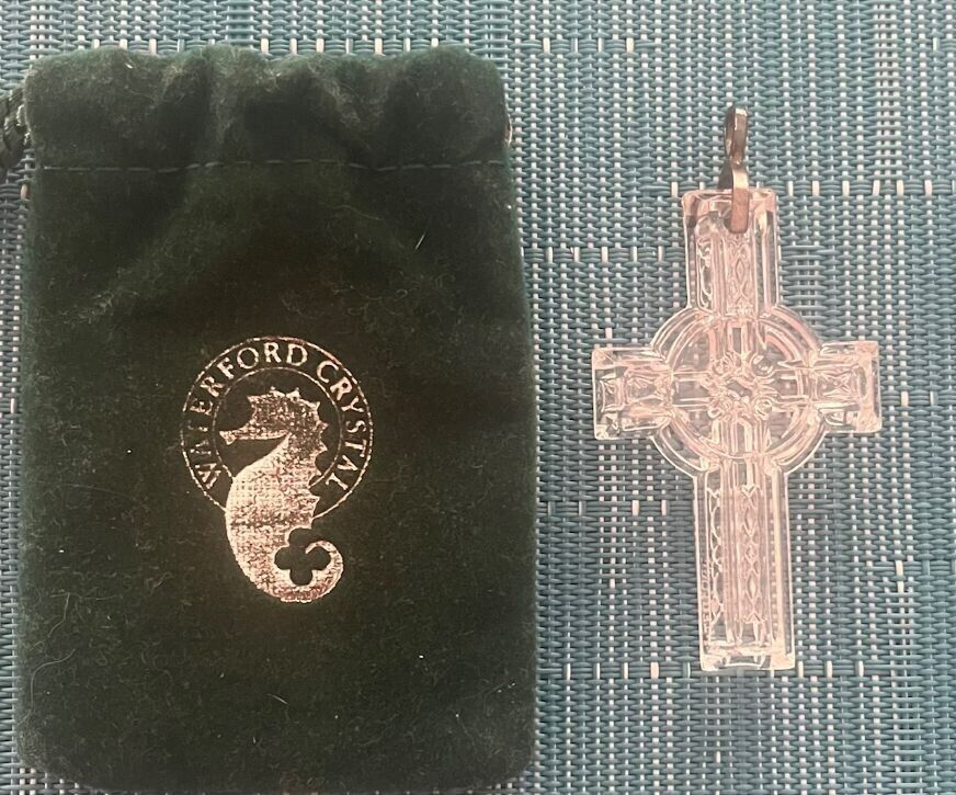 Waterford Crystal Irish Celtic Cross Pendant With Original Labeled Pouch