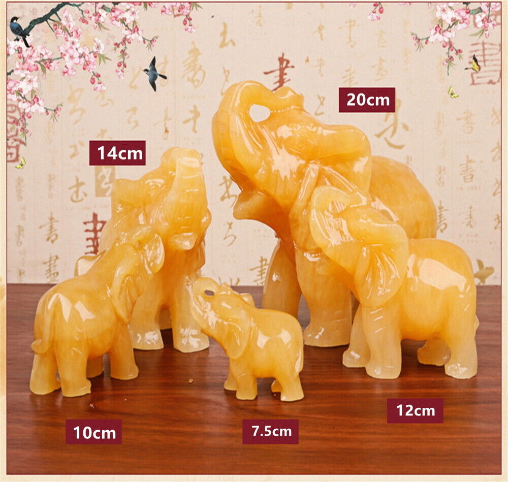 A Pair of Yellow Jade FengShui Hand-carved Elephant Home Protect Decoration Gift