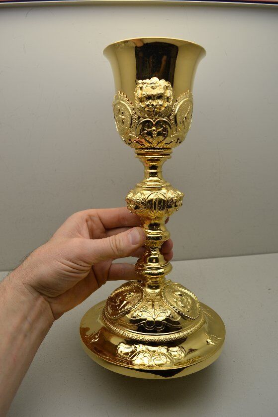 Antique c.1880\'s Ornate Baroque Chalice Faith, Hope, Charity Cup Sterling AH1071