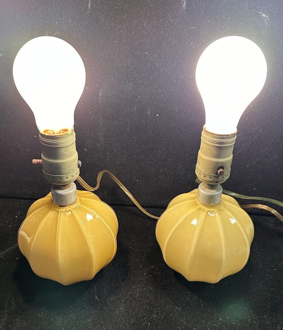 Vintage MCM Table Lamp Yellow 4” Glass Globe Pair Yugoslavian Czech Glass
